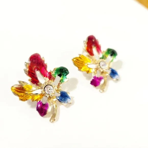 Rainbow Leaf Post Back Earrings - Picture 2 of 6